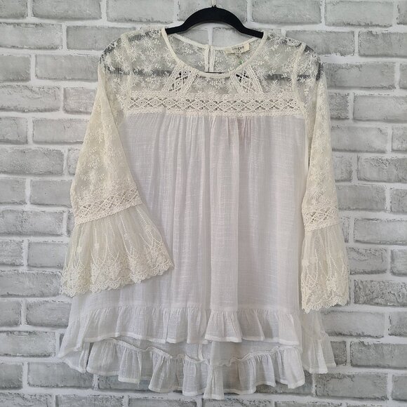 Umgee Tops - Umgee Lace Bell Sleeve Top White Sheer Ruffle Romantic Fairycore Festival S NWT